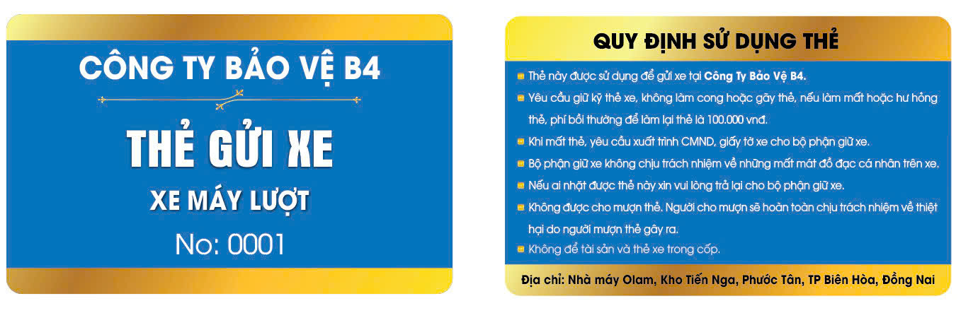 Thẻ từ giữ xe công ty bảo vệ B4